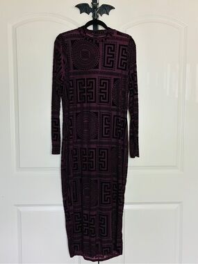 Gothic Women's Long Sleeve Deep Plum Dress with Velvet and Sheet material 3X